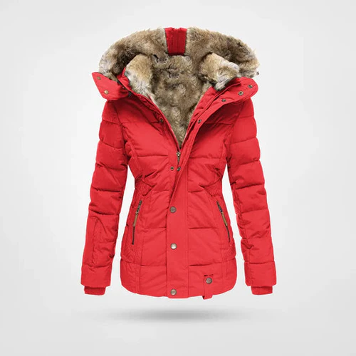 Womens Quilted Winter Coat with Faux Fur Lined Hood and Adjustable Drawstrings