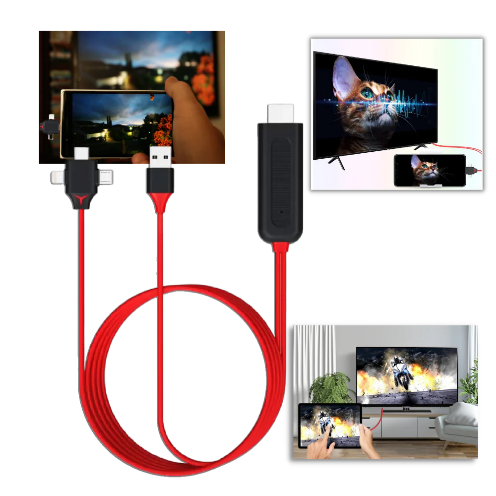 Mobile Screen to TV HDMI Adapter with Three Device Tips and Power Cable