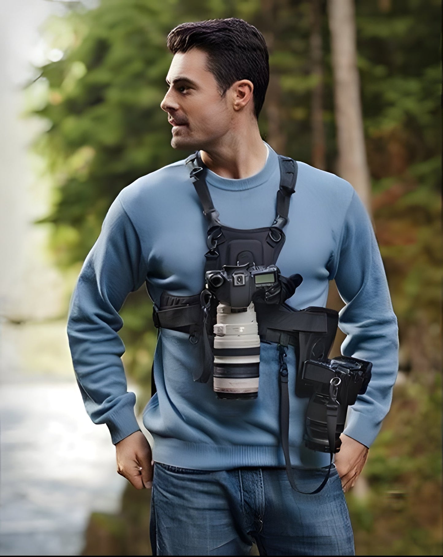 Camera Chest Harness with Dual Mount and Side Holster for Hands-Free Carrying