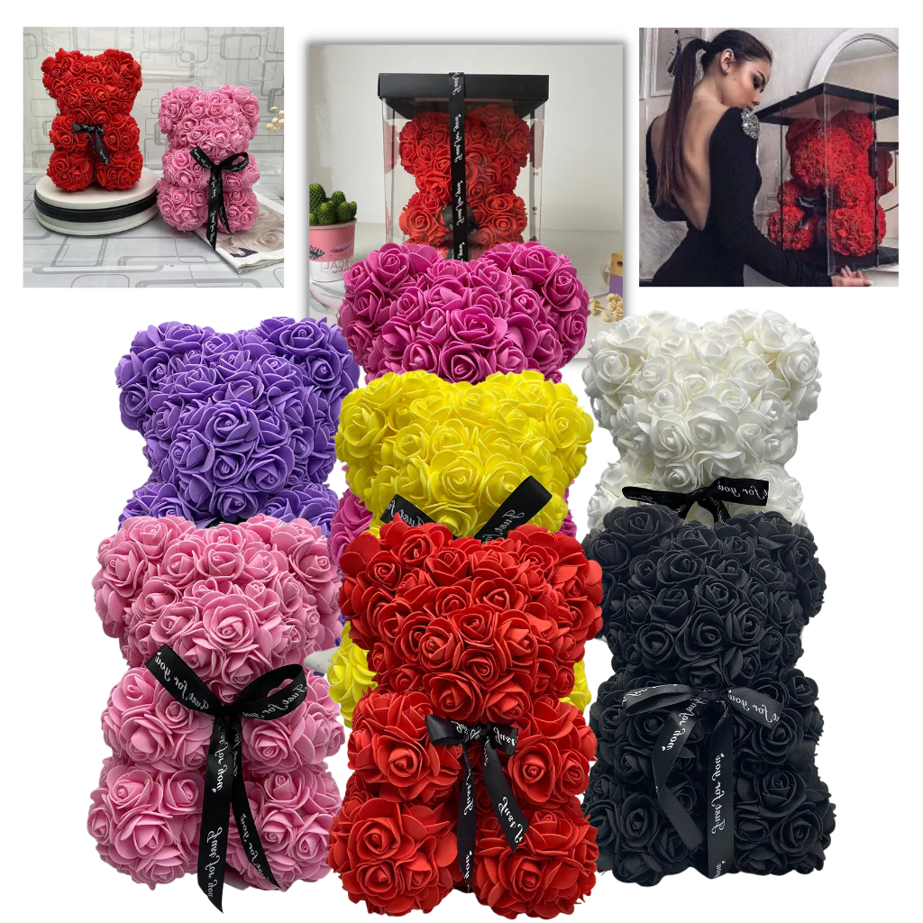 Foam Rose Teddy Bear with Ribbon Neck Detail and Dust Resistant Material