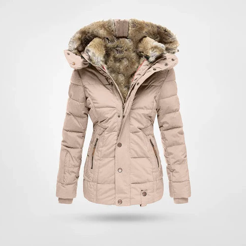 Womens Quilted Winter Coat with Faux Fur Lined Hood and Adjustable Drawstrings
