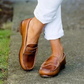 Slip-On Loafers with Low Heel and Cushioned Insole, PU Leather Upper
