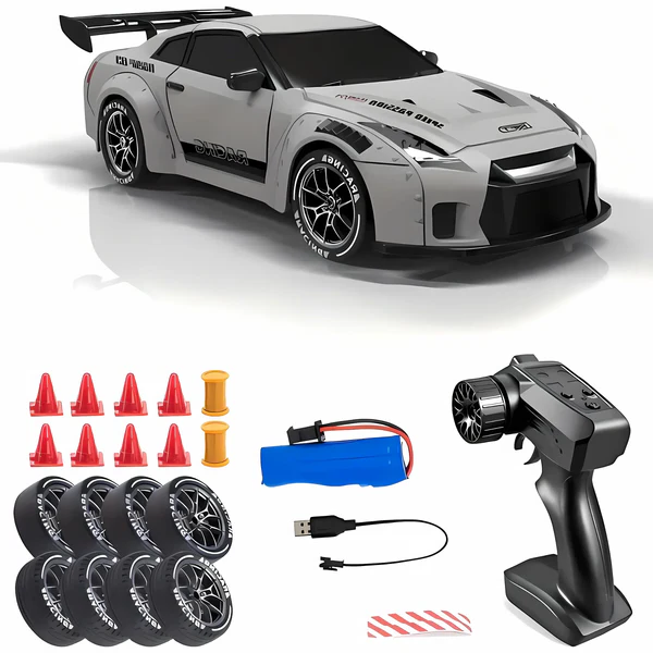 4WD RC Drift Car with Swappable Drift Tires and Rechargeable Battery, LED Track Lighting