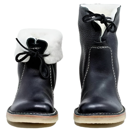 Wool Insulated Boots with Water-Resistant Leather and Crepe Rubber Sole, Fold-Over Cuff