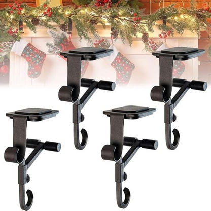 Mantel Stocking Holder with Cantilever Grip and Dual Hooks, Adjustable 0.5-8.5in