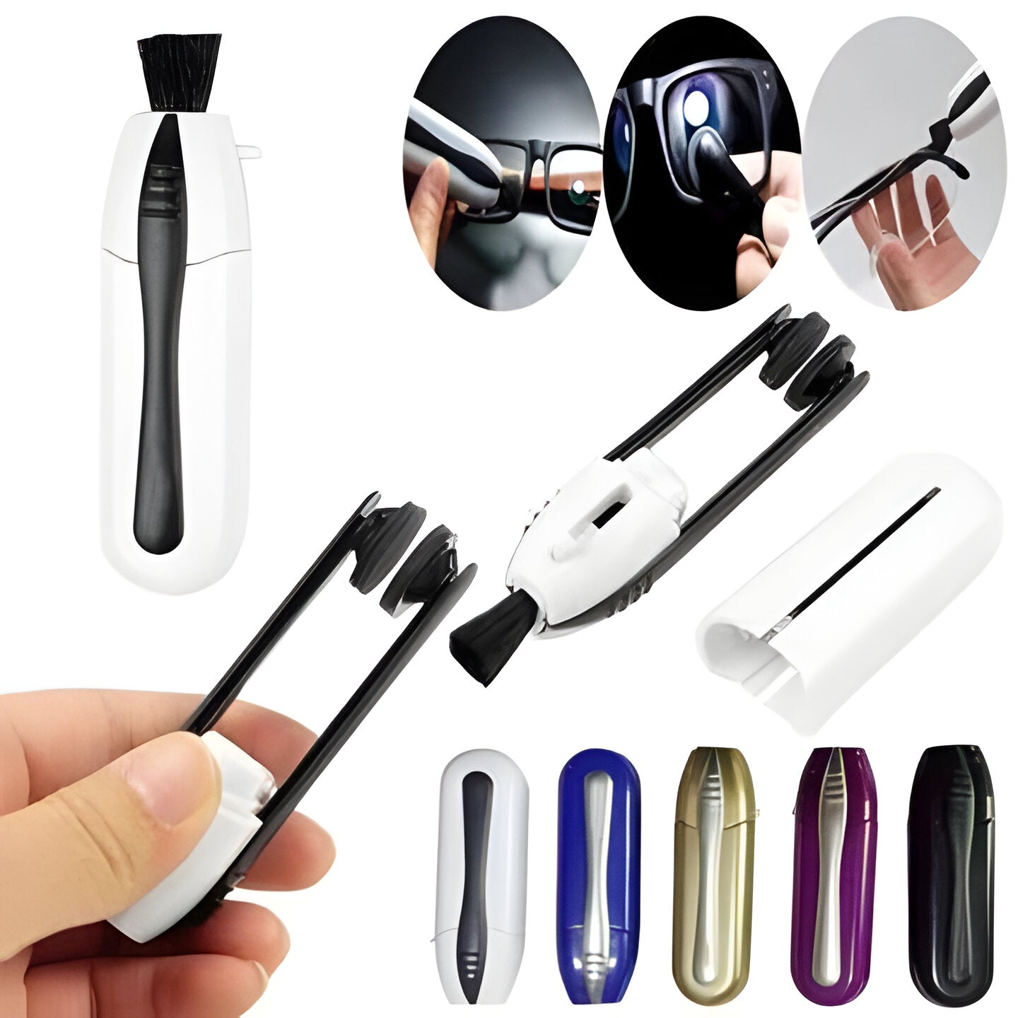 Eyeglass Cleaner with Carbon Pads and Brush, Portable Dry Cleaning Tool