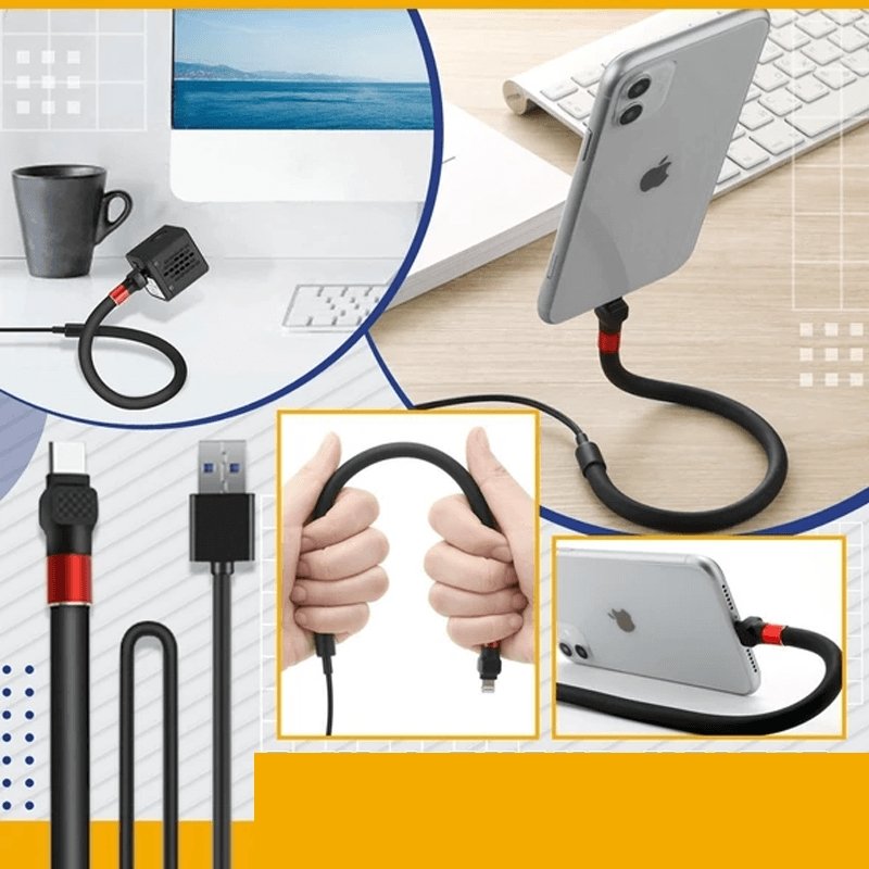 Multi-Function Charging Cable with Adjustable Phone Stand and Data Transfer