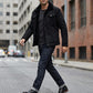 Mens Suede Winter Coat with Fleece Lining and Dual Zipper Button Closure