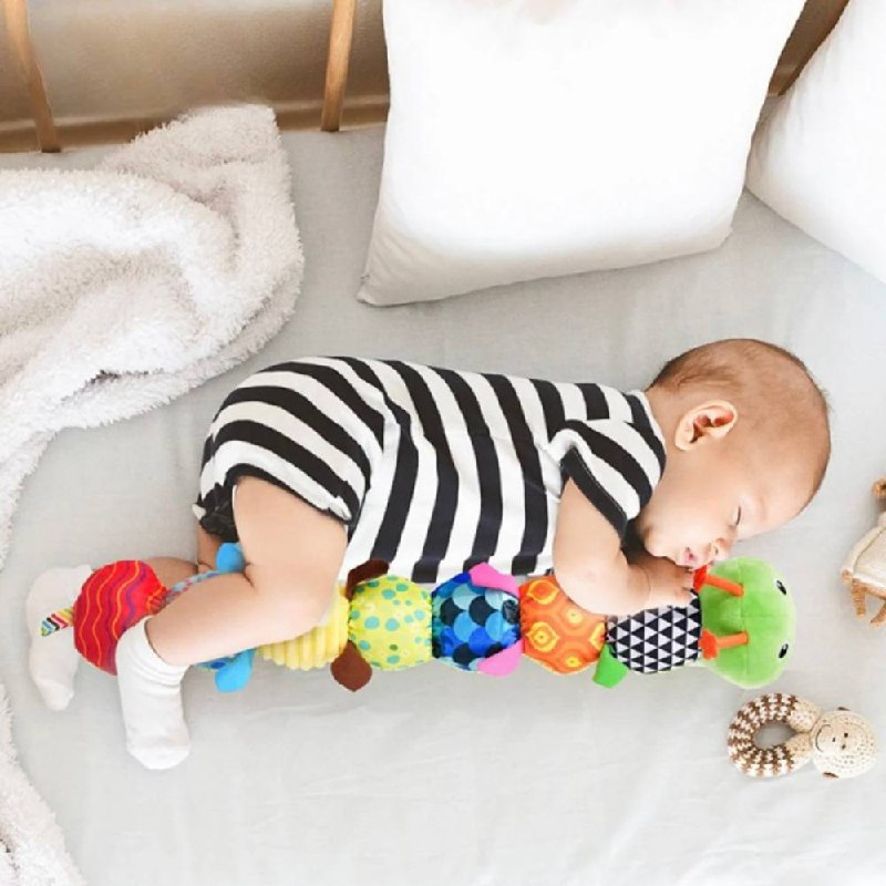 Plush Caterpillar Toy with Musical Sounds and Tactile Segments for Infants