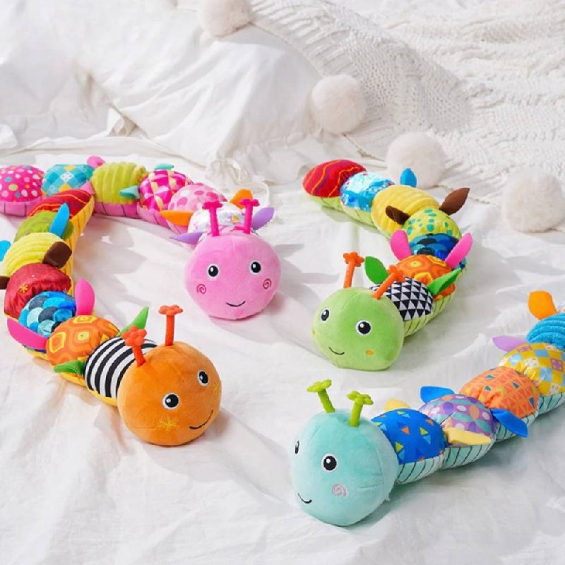 Plush Caterpillar Toy with Musical Sounds and Tactile Segments for Infants