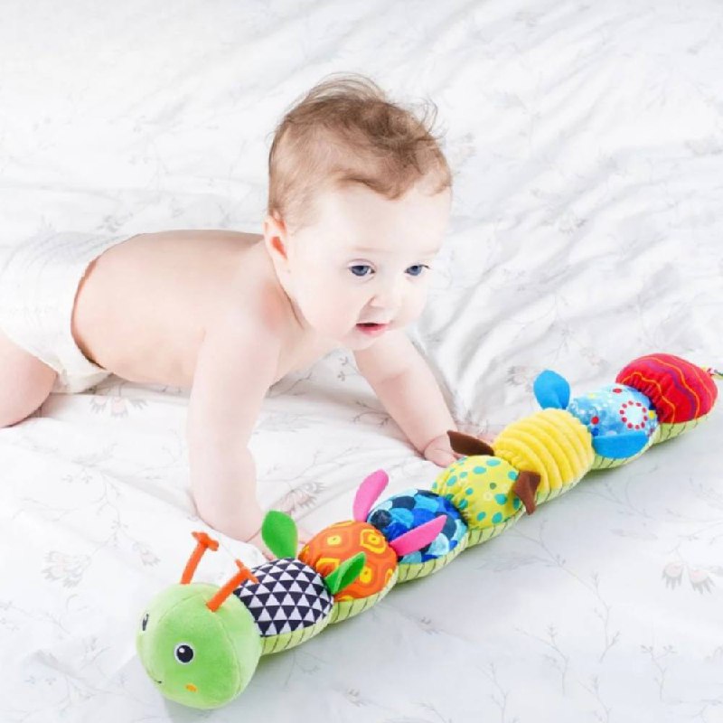 Plush Caterpillar Toy with Musical Sounds and Tactile Segments for Infants