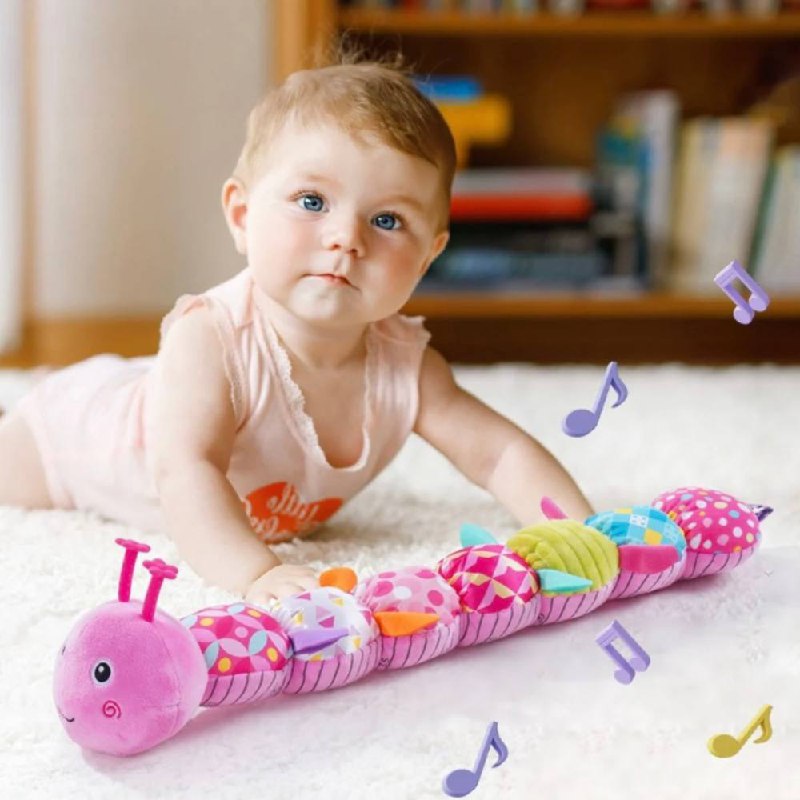 Plush Caterpillar Toy with Musical Sounds and Tactile Segments for Infants