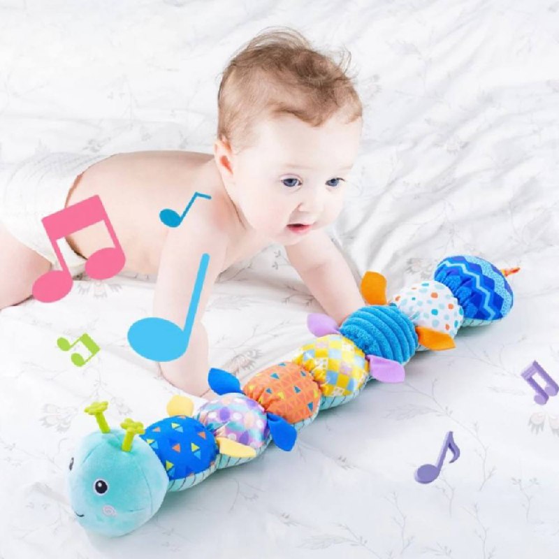 Plush Caterpillar Toy with Musical Sounds and Tactile Segments for Infants