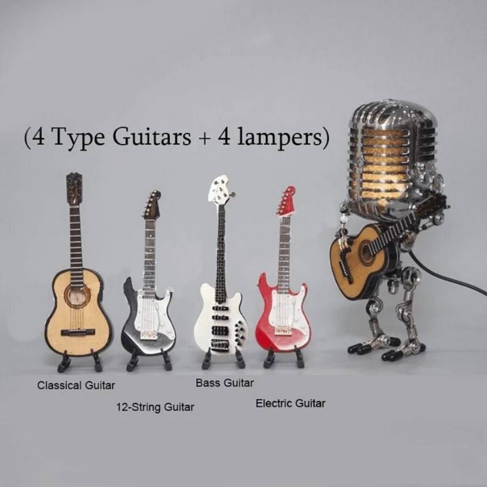 Vintage Metal Microphone Robot Guitar Lamp Desk Light