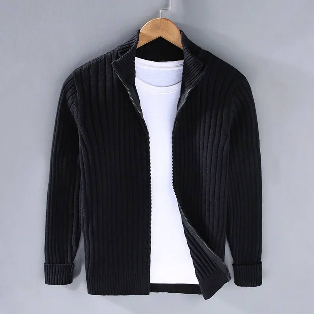 Slim Fit Zip Cardigan with Soft Knit Fabric and Ribbed Cuffs All Vera Mart