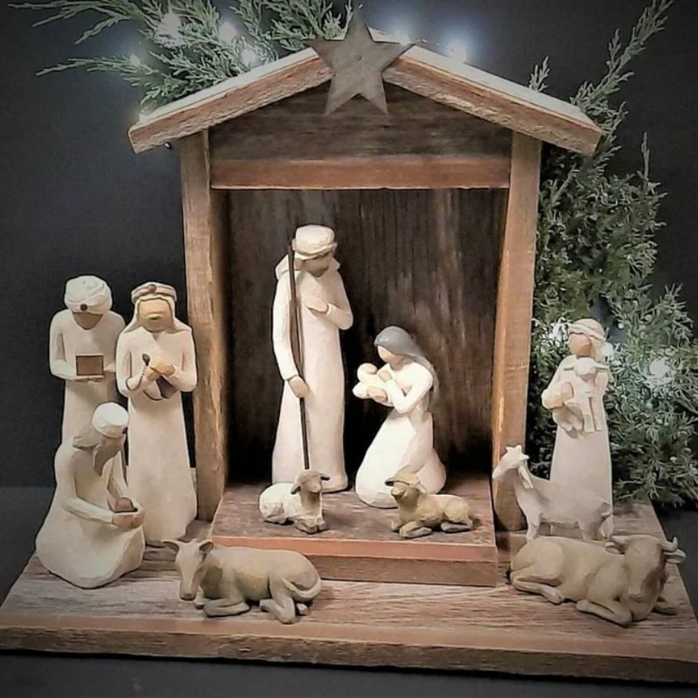 Handmade Nativity Set with Barn Wood Creche