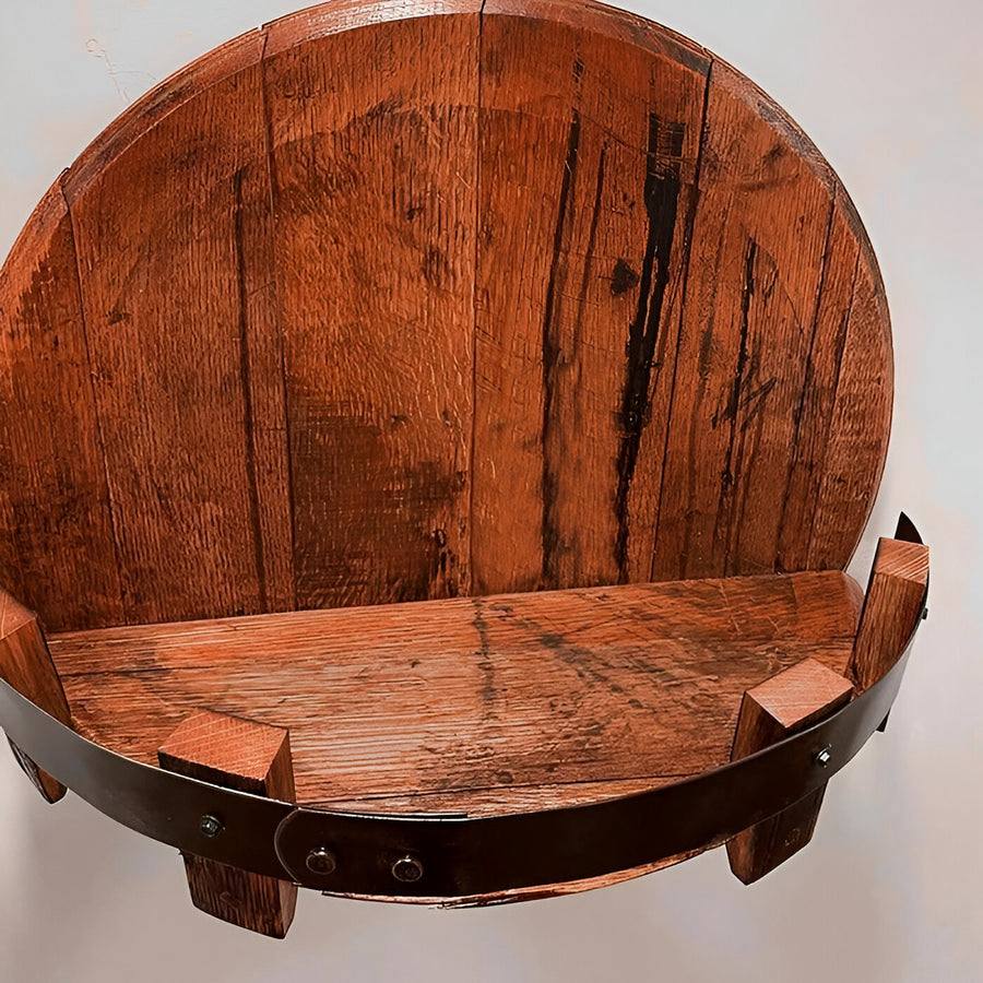 Bourbon Whiskey Barrel Shelf for Home Bars, Rustic Oak Display by Mygametables
