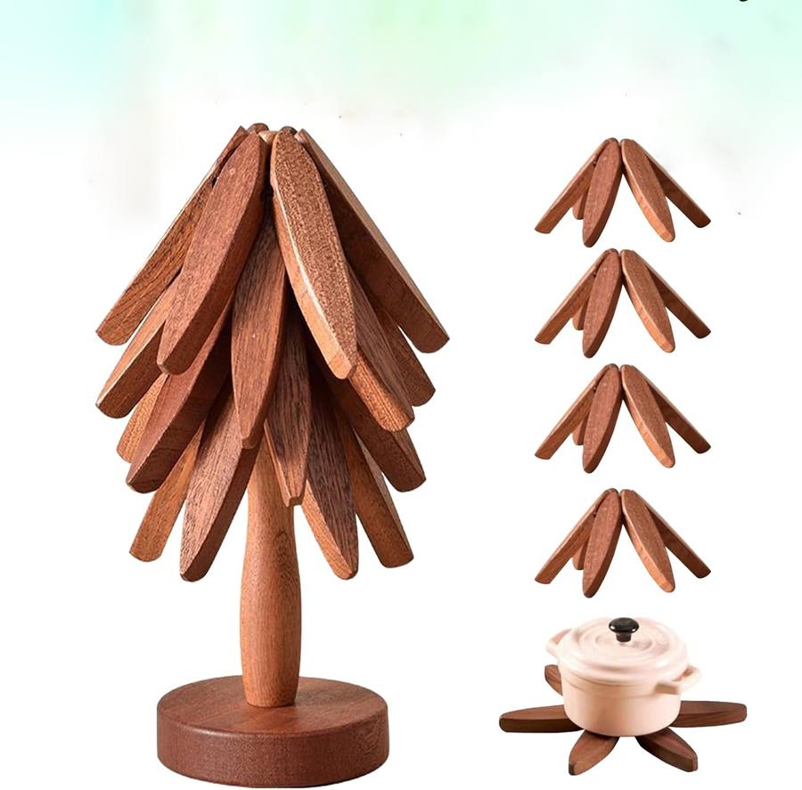 Mygametables Wooden Trivet For Hot Dishes, Tree-Shaped Solid Wood Design