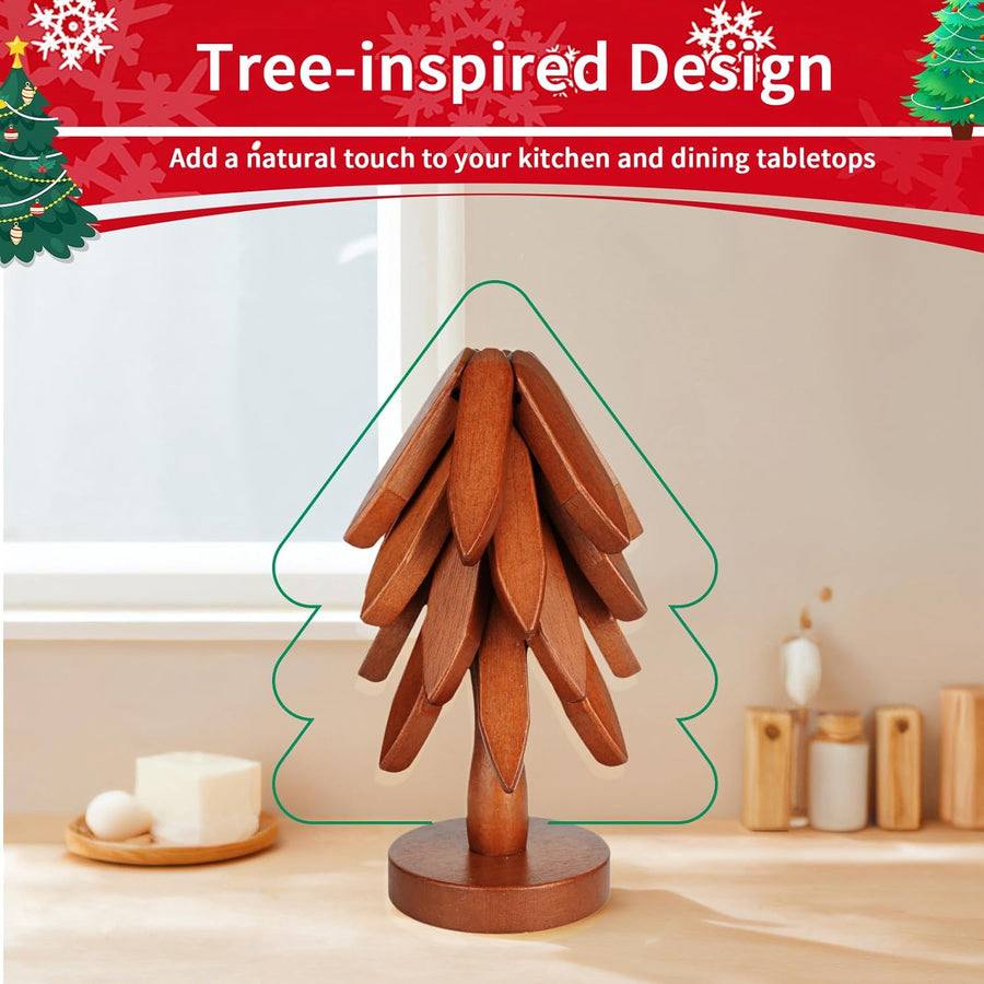 Mygametables Wooden Trivet For Hot Dishes, Tree-Shaped Solid Wood Design