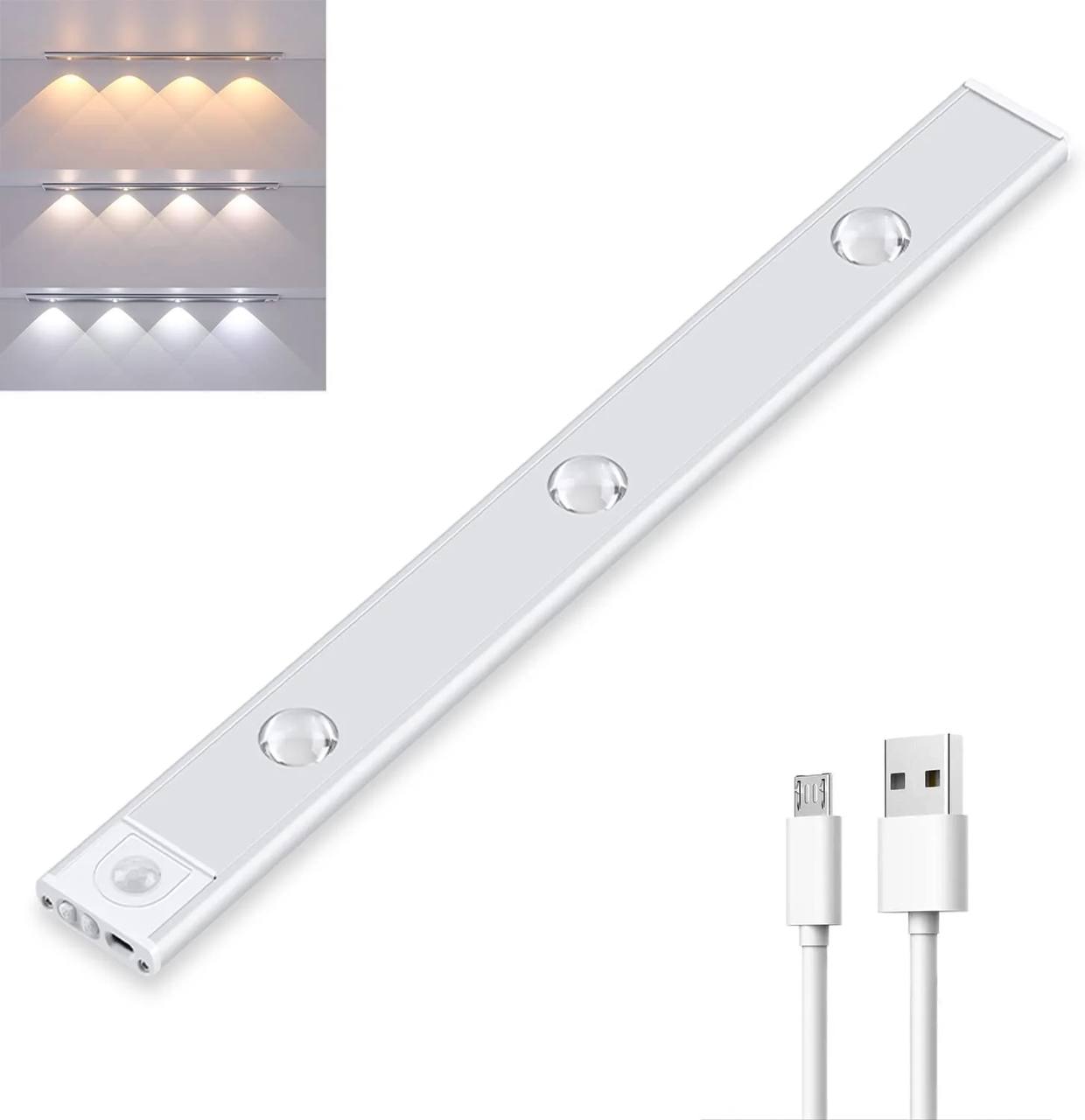 Wireless LED Light with Motion Sensor, Rechargeable and Dimmable 3-Color Lamp