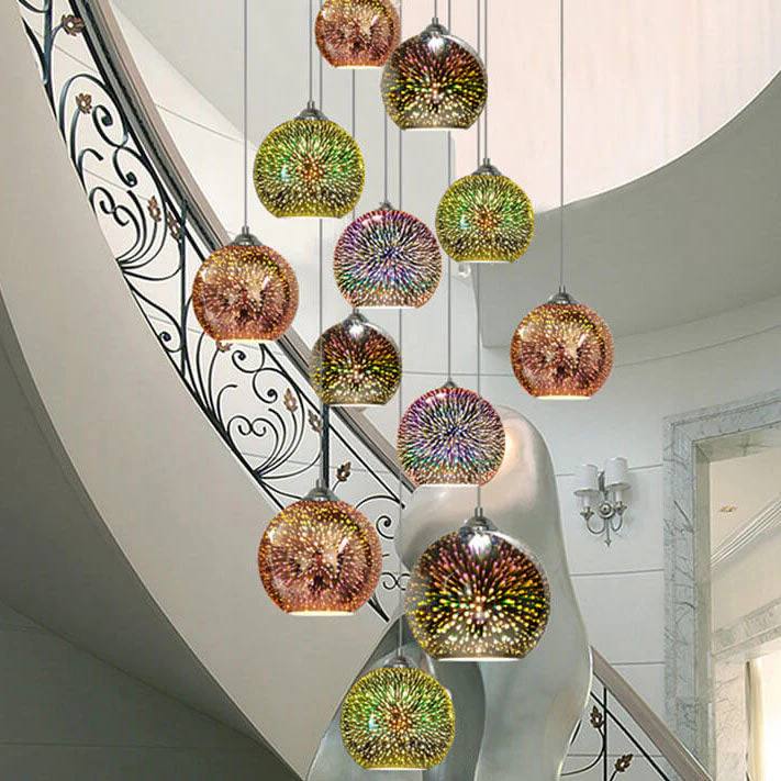 3D Fireworks Glass Pendant Light with Creative Color Glass Design