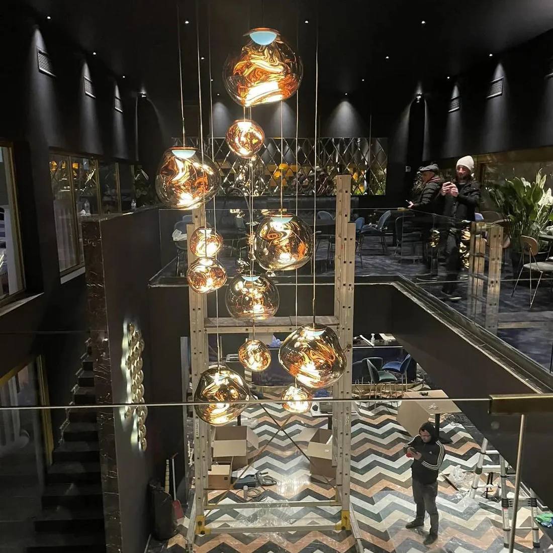 Multi Light Pendant Lamp, Sculptural Melt Design for Interior Spaces