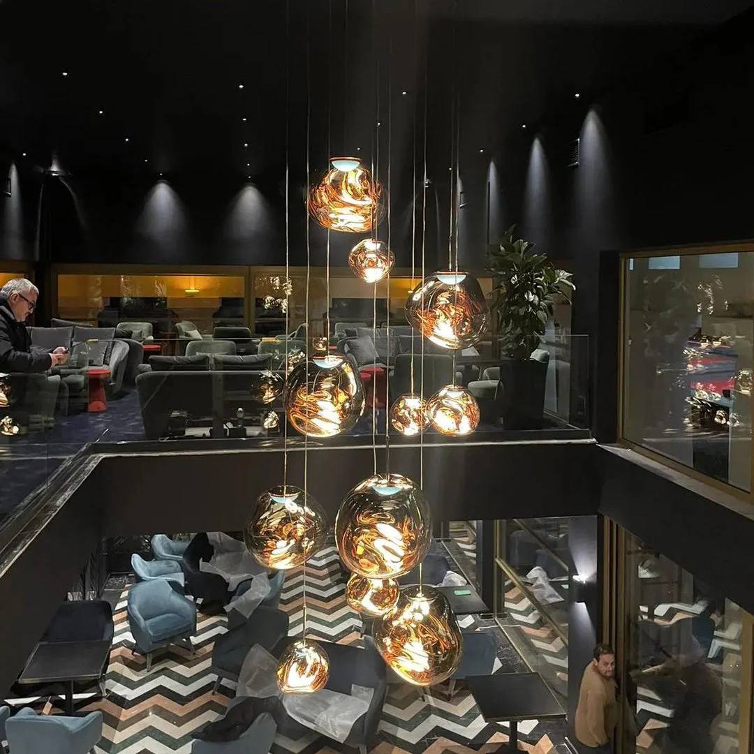 Multi Light Pendant Lamp, Sculptural Melt Design for Interior Spaces