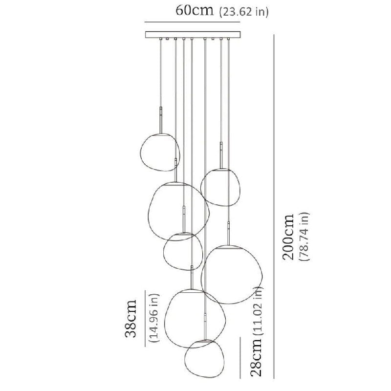 Multi Light Pendant Lamp, Sculptural Melt Design for Interior Spaces