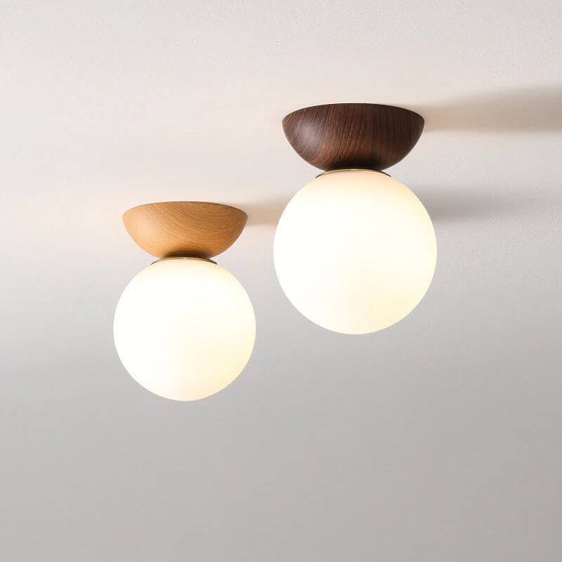Glass Globe Ceiling Light, Wood Grain Design