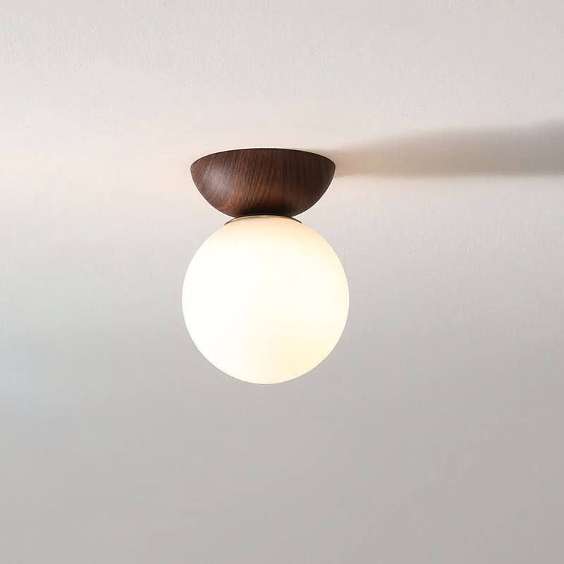 Glass Globe Ceiling Light, Wood Grain Design