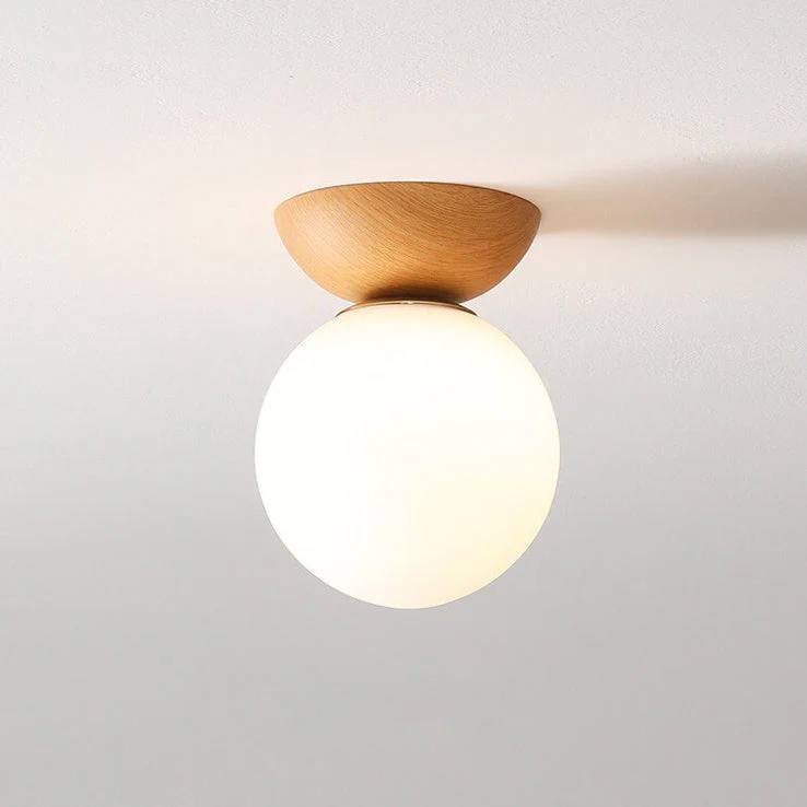 Glass Globe Ceiling Light, Wood Grain Design