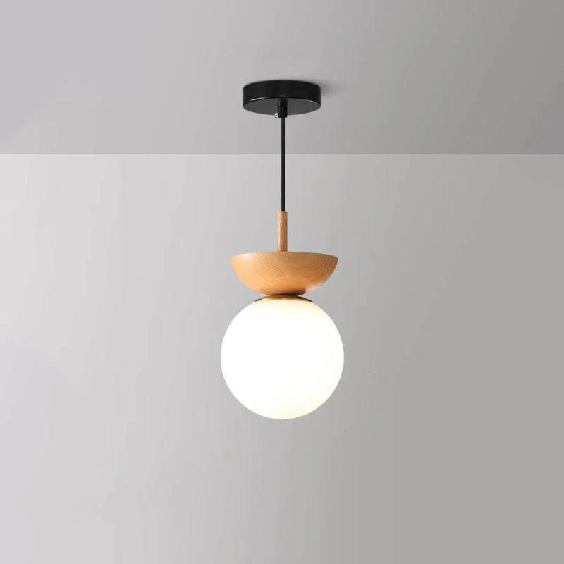 Glass Globe Ceiling Light, Wood Grain Design