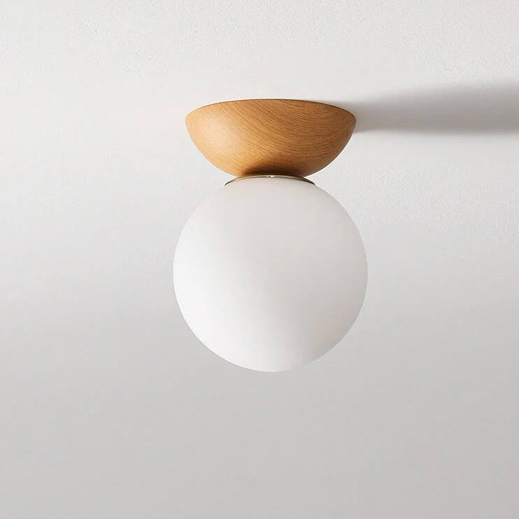 Glass Globe Ceiling Light, Wood Grain Design