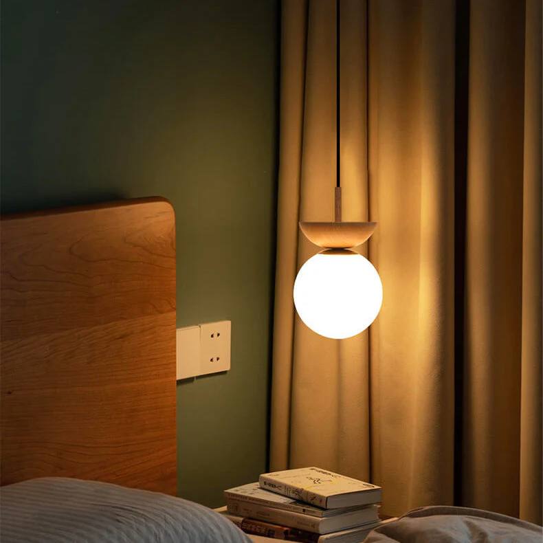 Glass Globe Ceiling Light, Wood Grain Design