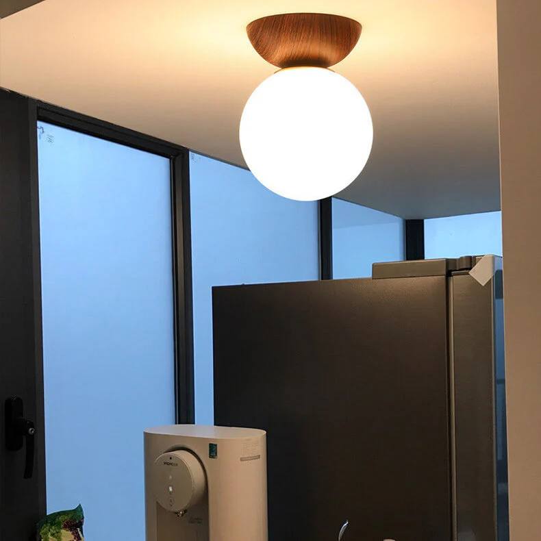 Glass Globe Ceiling Light, Wood Grain Design