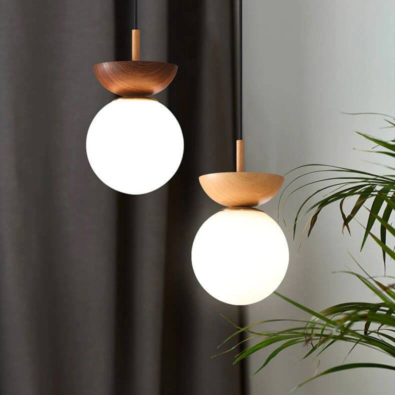 Glass Globe Ceiling Light, Wood Grain Design