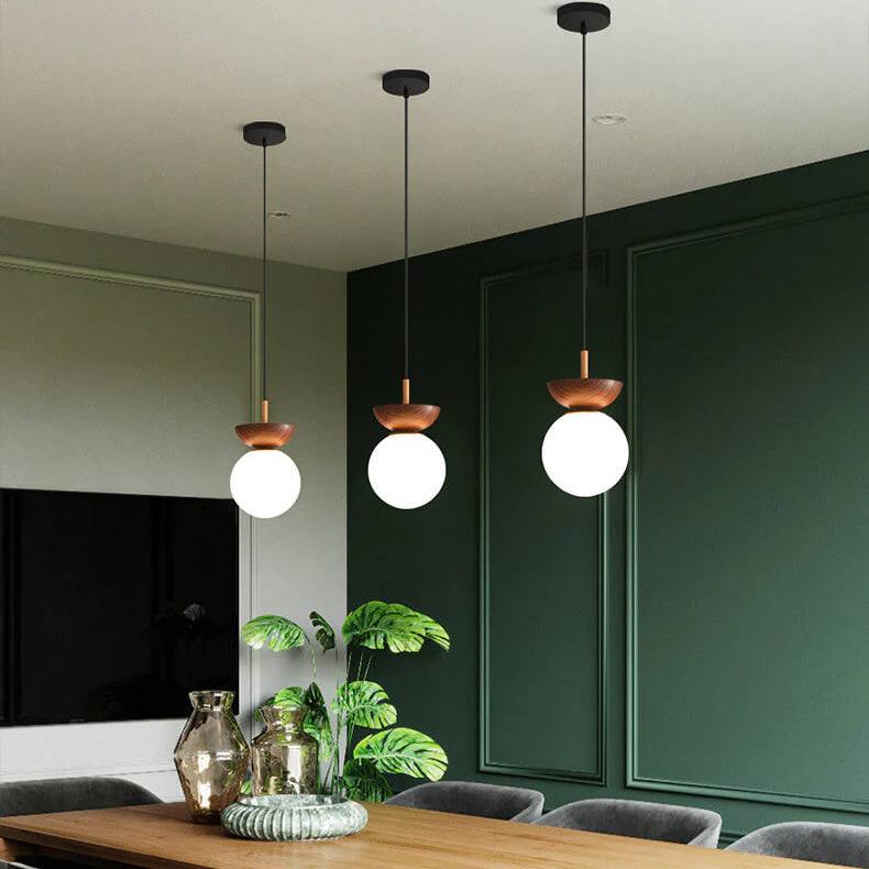 Glass Globe Ceiling Light, Wood Grain Design