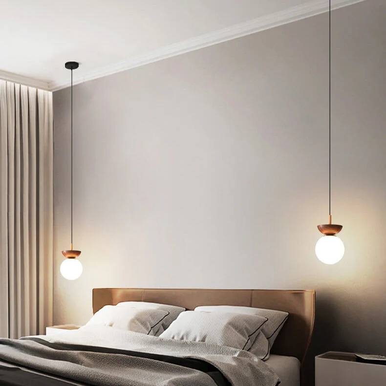 Glass Globe Ceiling Light, Wood Grain Design