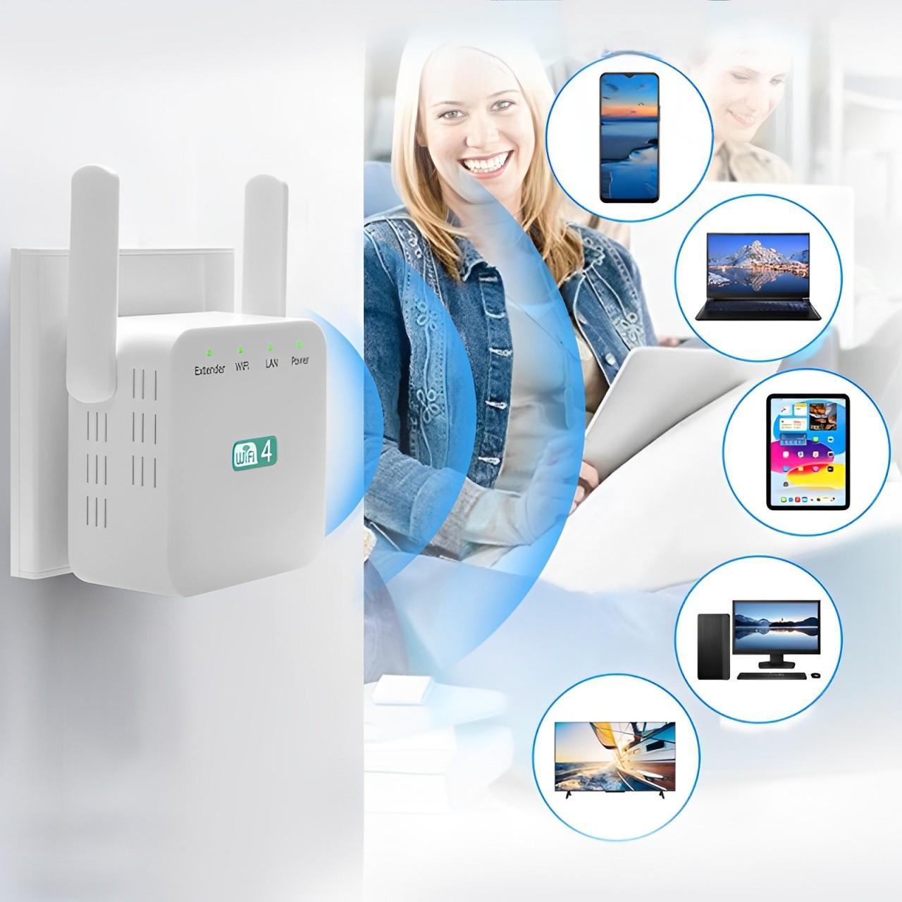 WiFi Range Extender with High-Gain Antennas and Gigabit LAN Port, Dual-Band Coverage