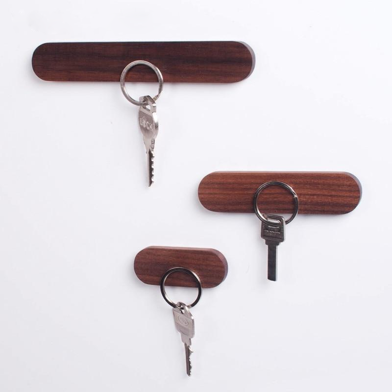 Magnetic Wooden Key Holder Wall Mount with Adhesive Backing and Oval  Design