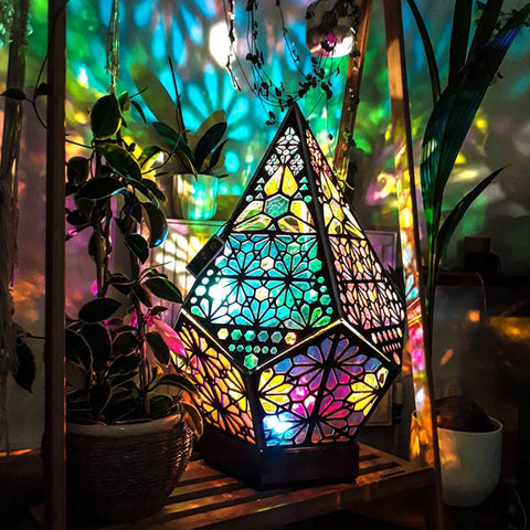 Bohemian Projection Lamp, Colorful Wooden USB Night Light