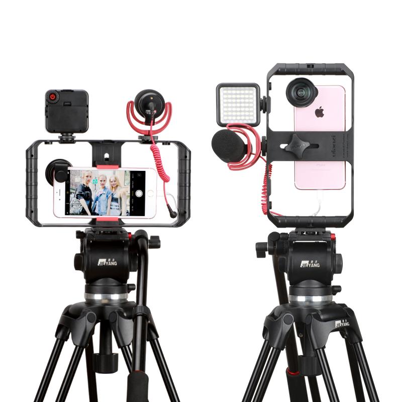 Mobile Phone Video Cage with Three Cold Shoe Mounts and Ergonomic Handle