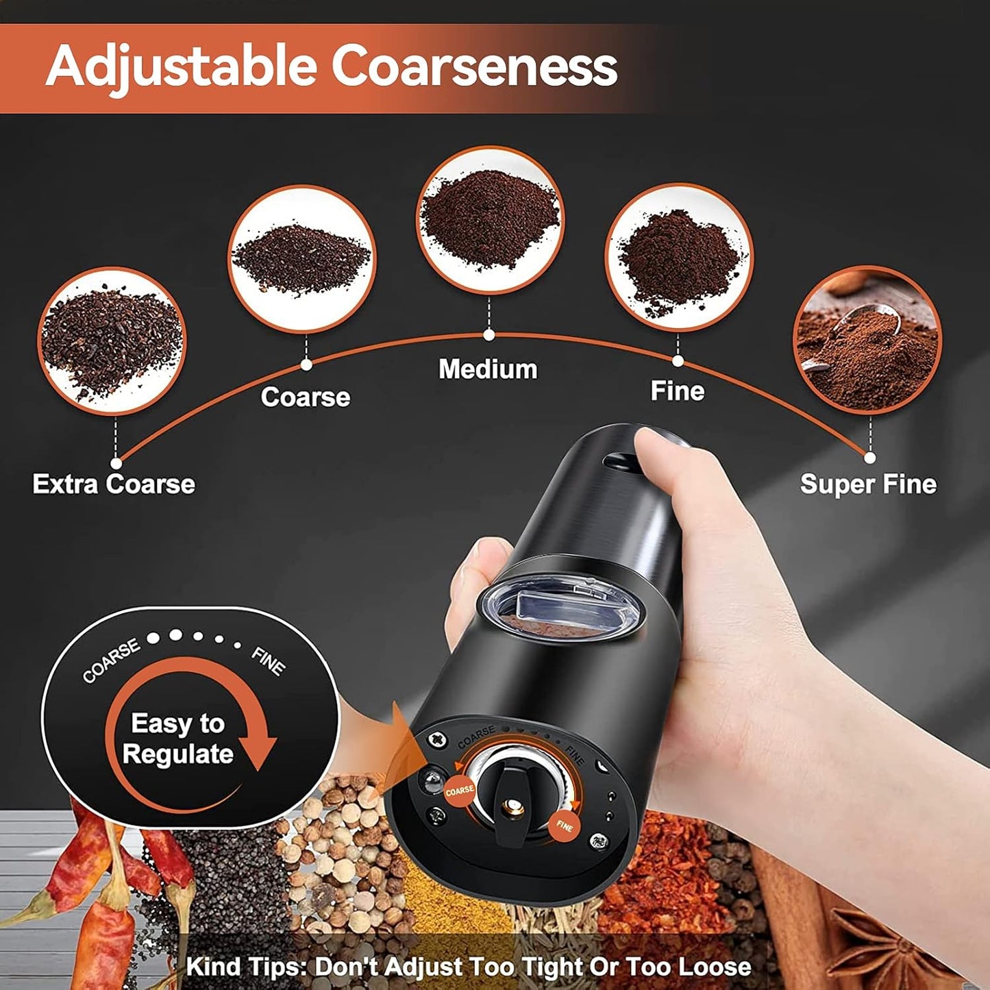 Rechargeable Electric Salt and Pepper Mill Set-Black-Nora Luxe