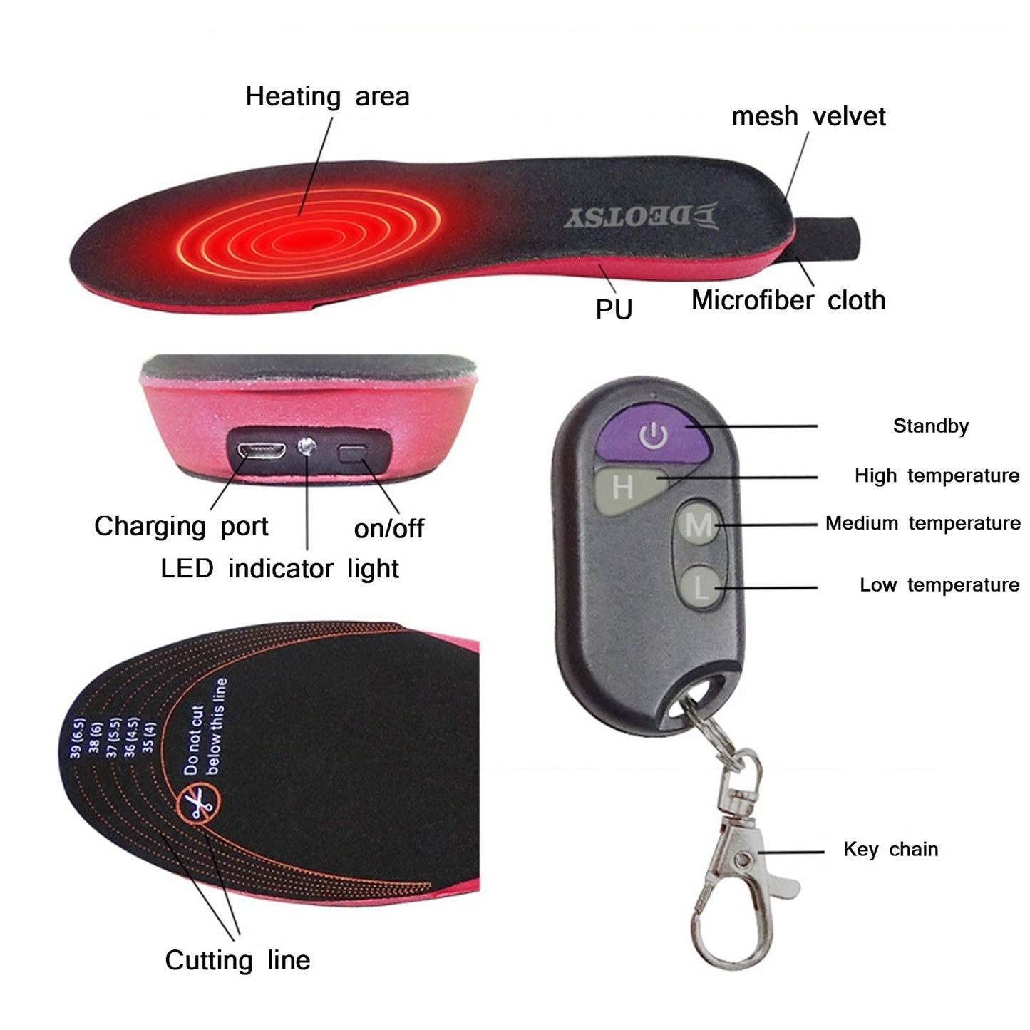 Rechargeable Heated Insoles with 3 Temperature Settings and 10-Hour Runtime