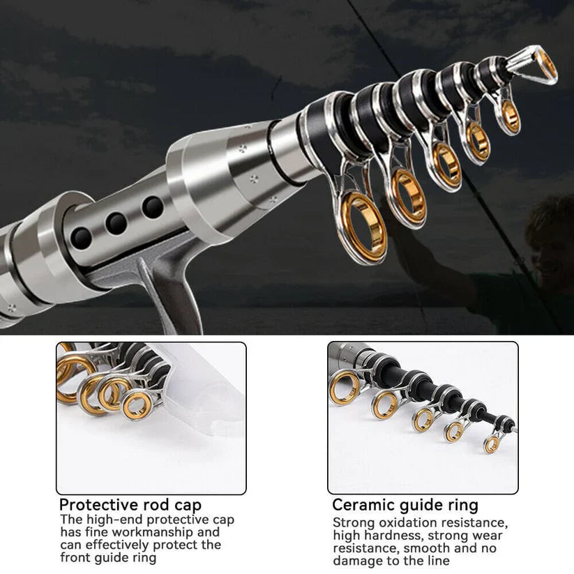 Telescopic Fishing Rod Kit with Carbon Fiber Rod and Spinning Reel, 100m Line, Tackle Bag