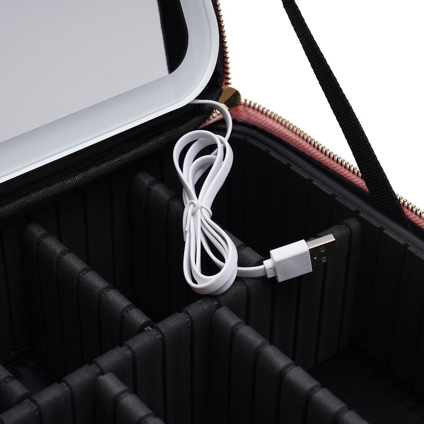 Makeup Organizer Case with Adjustable LED Mirror and Multiple Storage Compartments