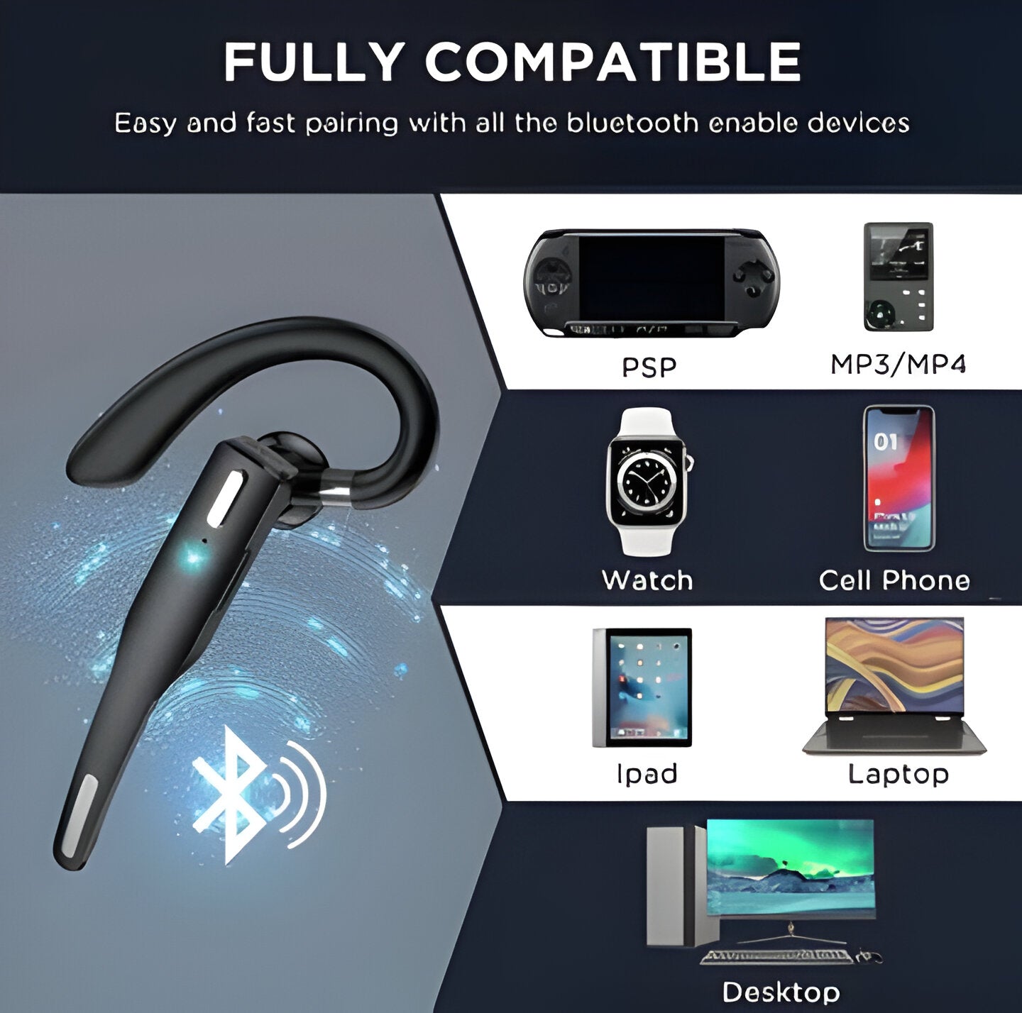 Wireless Dual-Mic Bluetooth Headset for Hands-Free Calling