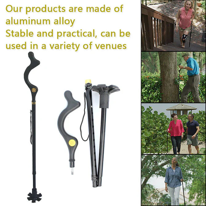 Adjustable Walking Stick with Ergonomic Grip and 360-Degree Tip, 12 Height Settings
