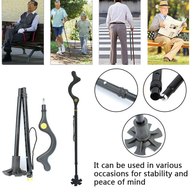 Adjustable Walking Stick with Ergonomic Grip and 360-Degree Tip, 12 Height Settings