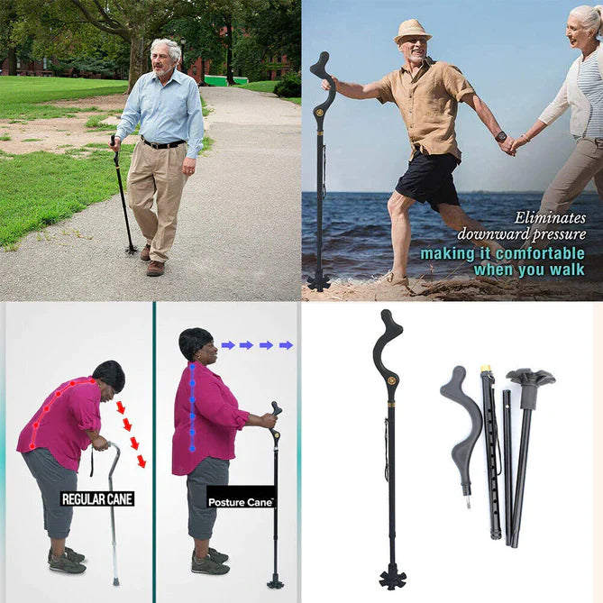 Adjustable Walking Stick with Ergonomic Grip and 360-Degree Tip, 12 Height Settings